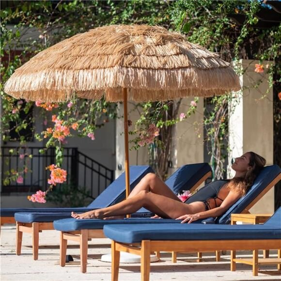 7.5ft Hula Thatched Tiki Patio Beach Umbrella Hawaiian Style 10 Ribs UPF - Picture 5 of 7